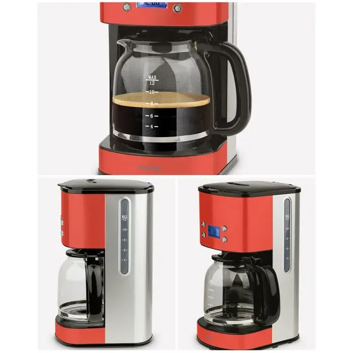 Cafetière - H.Koenig - MG30 - 12 tasses - 1000W - Programmable - Inox Rouge