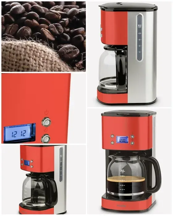 Cafetière - H.Koenig - MG30 - 12 tasses - 1000W - Programmable - Inox Rouge