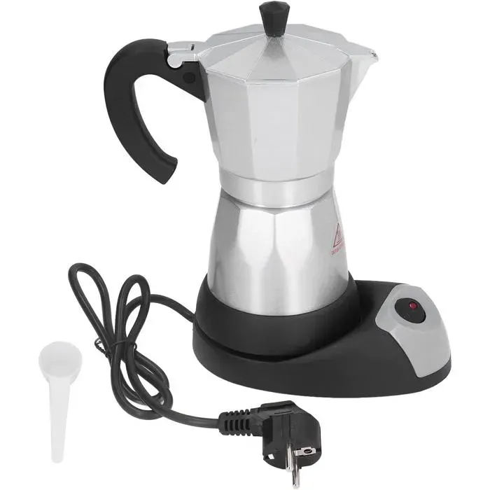 Cafetière Moka Électrique 480W Aluminium 300ml Machine Espresso avec Prise EU Chauffage Rapide pour Maison Bureau Voyage
