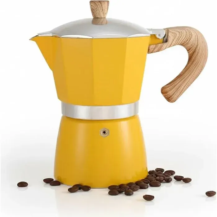 Cafetière Moka Italienne 300ml Jaune Compatible Gaz Électrique Céramique