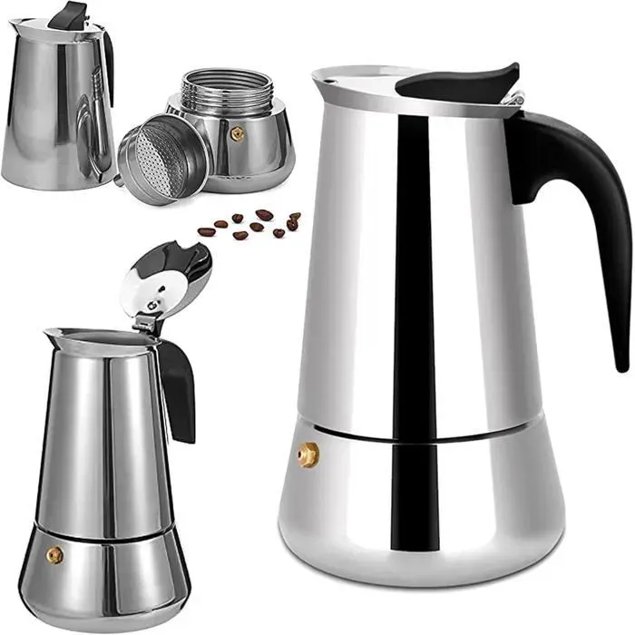 Cafetière moka italienne - Acier inoxydable - 6 tasses - 300 ml - Compatible tous feux - Design italien - Café moulu