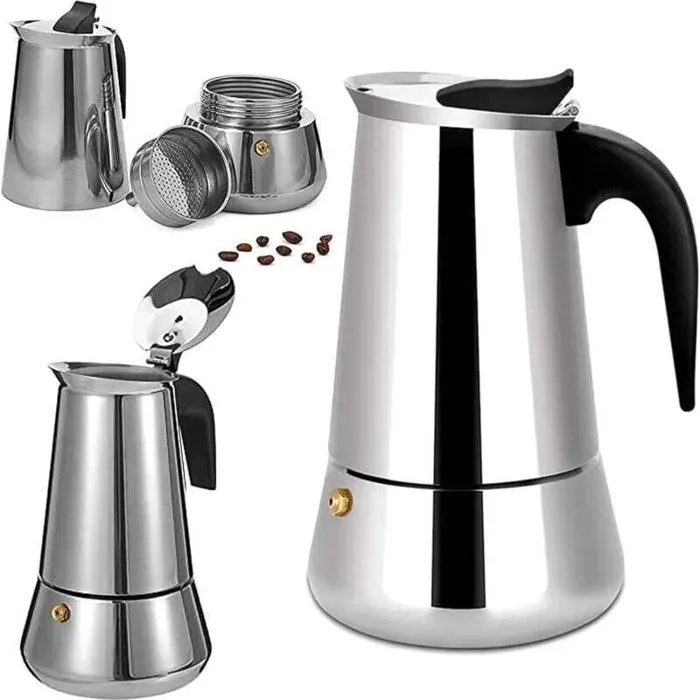 Cafetière moka italienne - Acier inoxydable Compatible tous types de chaleur - 6 tasses 300 ml