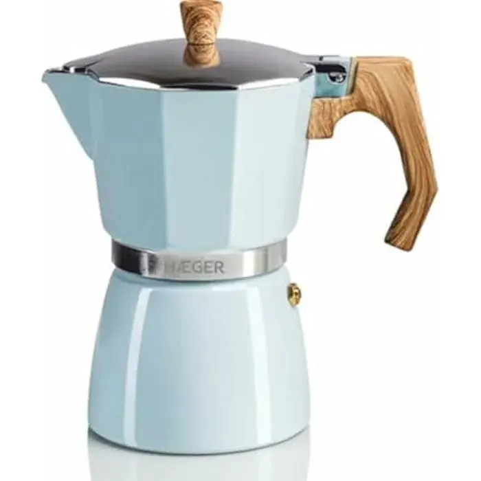 Cafetière Moka Italienne - HAEGER - Modèle 6 tasses - Couleur Bleu - Arrêt automatique - Programmable