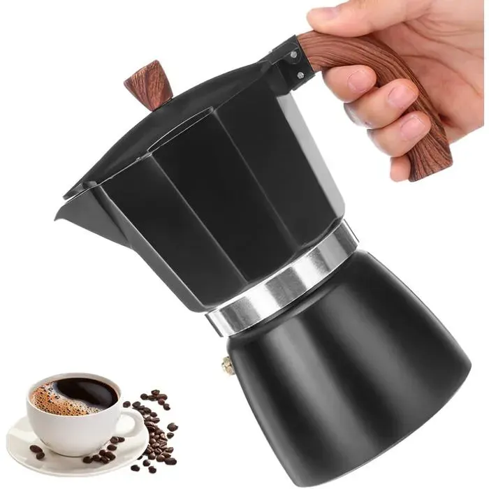 Cafetière moka italienne - PZCC - 300 ml (6 tasses) - Aluminium - Noir - Compatible gaz/électrique