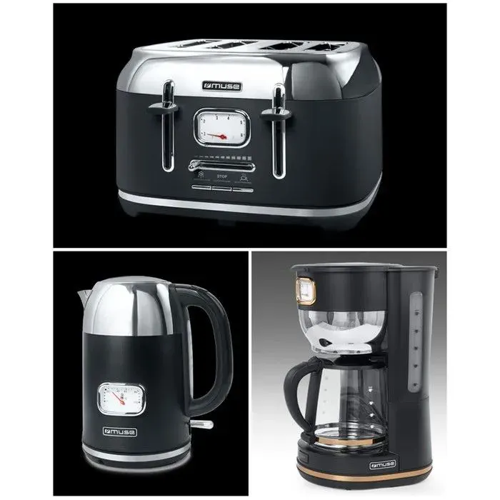 Cafetière - MUSE - 1.4 L - 10 à 12 tasses - 1000W - Système anti-goutte-Grille pain-Bouilloire