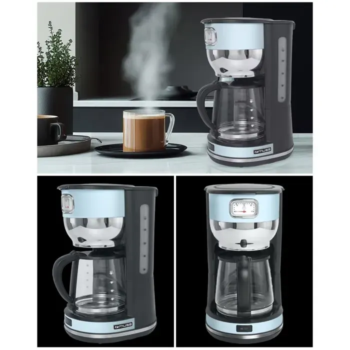 Cafetière - MUSE - Rétro VINTAGE - 1.4 L (10 tasses) - 1000W - Bleue inox