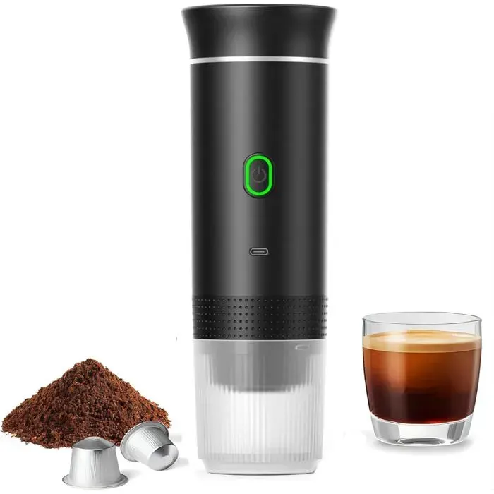 Cafetière portable 12V chauffage rapide capsules/moulu noir Label