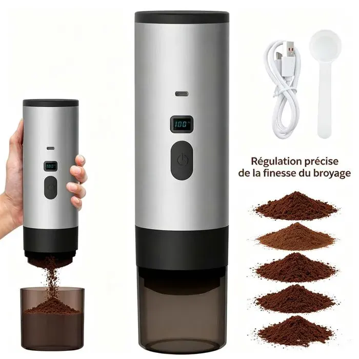 Cafetière portable 15 bar – 3-en-1 – Batterie rechargeable USB-C – Idéal pour camping voiture bureau