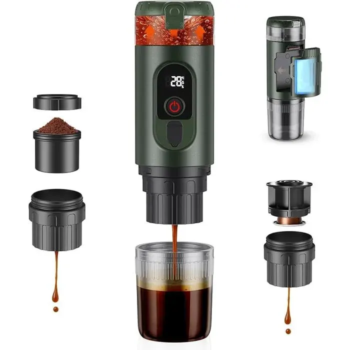 Cafetière Portable 2 en 1Machine à Café à Capsules Expresso Cafetière Rechargeable avec Batterie Amovible 7650 Vert