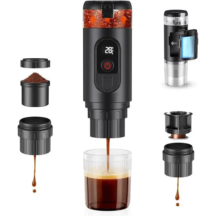 Cafetière Portable 2 en 1Machine à Café à Capsules Expresso Cafetière Rechargeable avec Batterie Amovible 7650 Noir