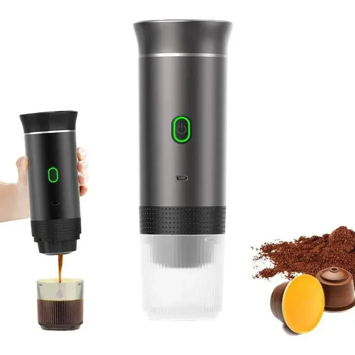 Cafetière Portable 3 En 1 Électrique USB Machine à Café Nomade Compatible Capsules et Café Moulu Mini Cafetière de Voyage Bureau