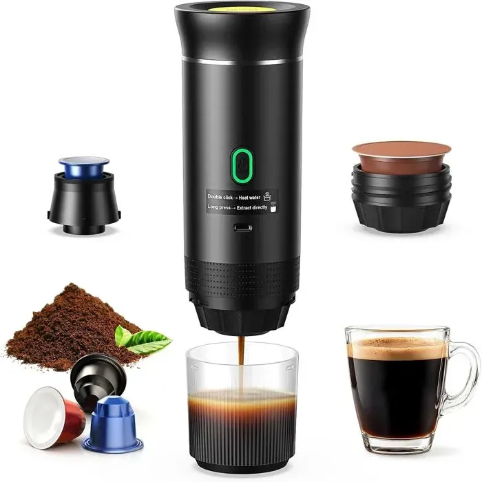 Cafetière portable 3-en-1 rechargeable Ness-preso/Dolce-Gusto/moulu Label