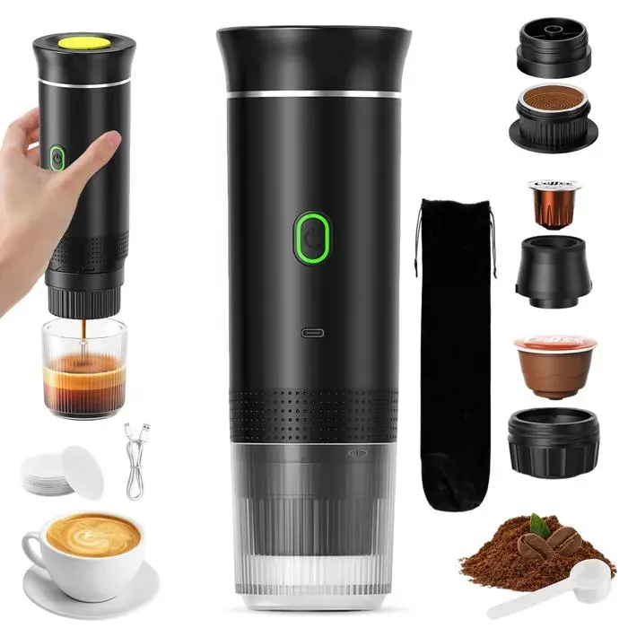 Cafetière portable 3 en 1 - SONGHUI - 3en1 - 12 V USB‑C - Compatible capsules & café moulu - Chauffage rapide