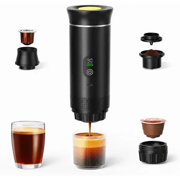 Cafetière Portable Électrique avec Affichage Numérique Machine à Café Compacte de Voyage pour Bureau Maison Camping Noir