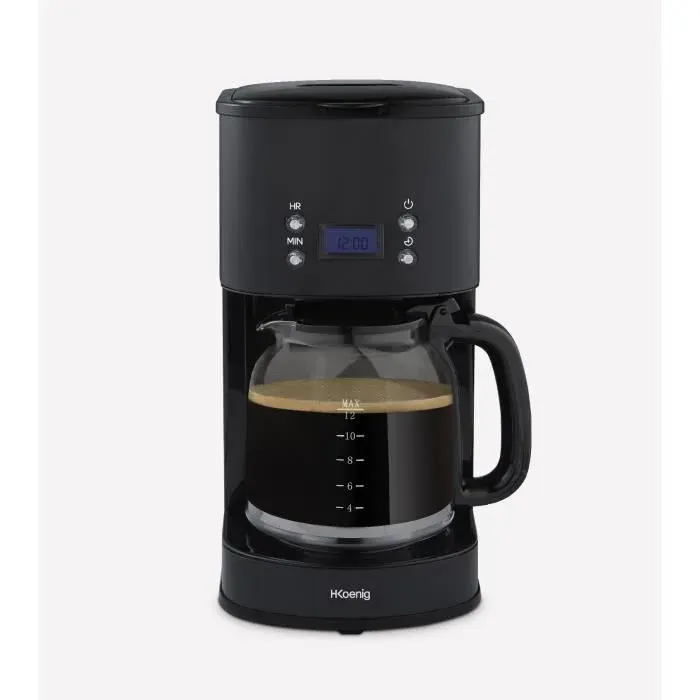 Cafetière programmable - HKOENIG - MG32 - 15 L (12 tasses) - 1000 W - Ecran LCD - Maintien au chaud - Noir et acier inoxydable
