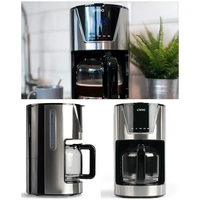 Cafetière programmable - LIVOO - 1.8L - Inox grise - 900W - Programmable 24h
