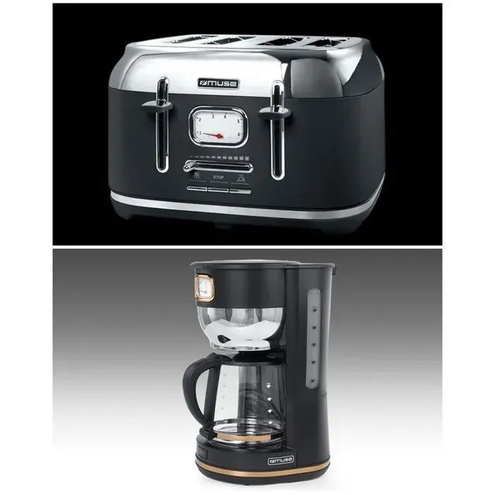 Cafetière Rétro Vintage - Noir - 10 Tasses - 1.4L - 2200W - Arrêt automatique
