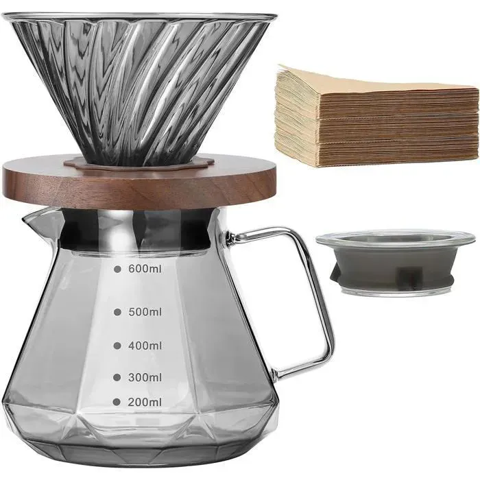 Cafetière verser 591 ml verre borosilicate filtre papier 100 feuilles maison