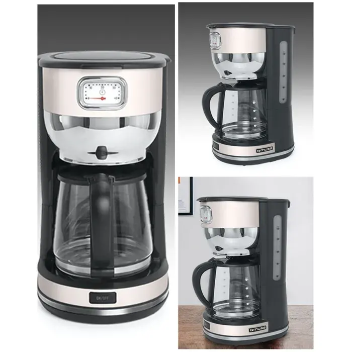 Cafetière - VINTAGE - 1.4 L - 10 TASSES - 1000W - SANS FIL - GRISE INOX BEIGE
