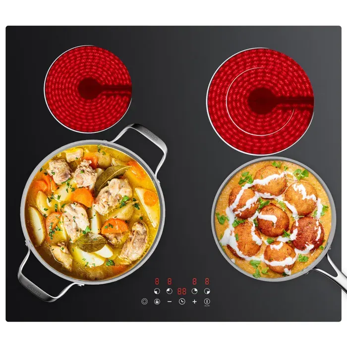 CDV Plaque Vitrocéramique 4 Foyers 6600W – 59 x52 cm – Encastrable – 9 Niveaux – Sécurité Enfant CDVER66BB