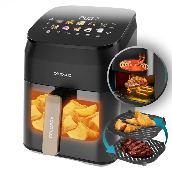 Cecotec Air Fryer Cecofry&Grill Smokin 4500. Friteuse à Air sans Huile Grill Plancha Fonction Fumoir Résistance Double