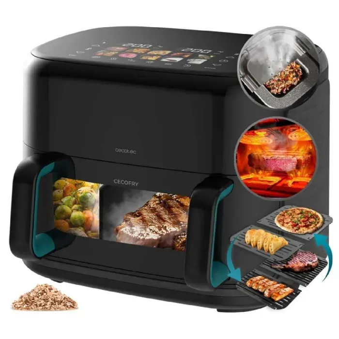 Cecotec Air Fryer Cecofry&Grill SmokinPrime 11000. Friteuse à Air sans Huile 11L Grill Plancha Fonction Fumoir