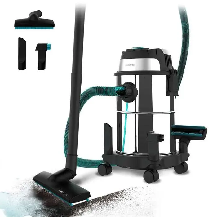 Cecotec Aspirateur pour liquides et Solides Conga Rockstar Wet & Dry Steel 16 L. 1200 W 20 kPa Double Fonction : Aspiration