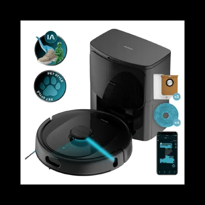 Cecotec Aspirateur Robot Conga 9990 AI Spin Revolution Ultra Power Home 10 000 Pa Navigation Laser Base dauto-vidage