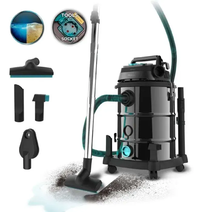 Cecotec Aspirateur Vertical avec Fil 30L Conga Rockstar Wet & Dry Steel Pro Tool. Solides et Liquides Aspirateur 1600W