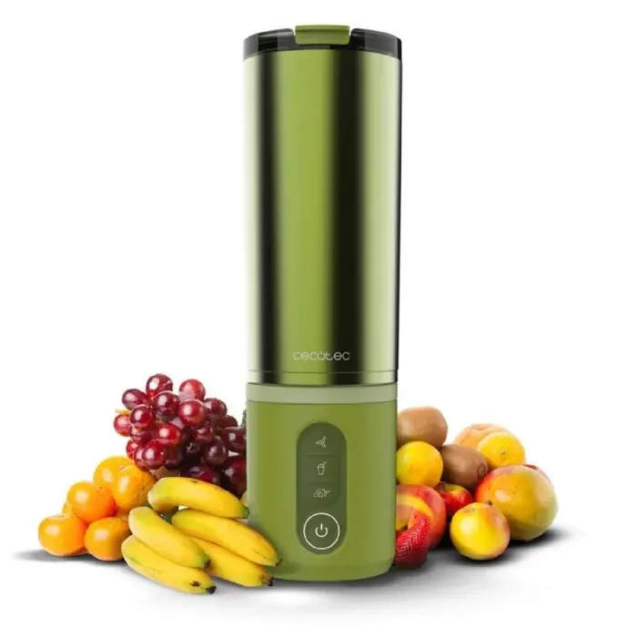Cecotec Blender Individual Power Titanium Shake2Go Olive Steel. 180W Verre Métal 600ml Sans BPA 3 Programmes Automatiques