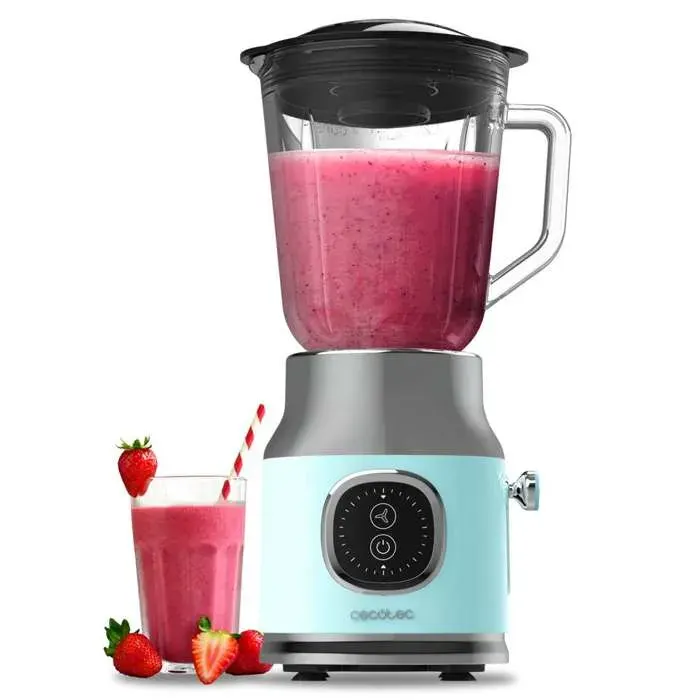 Cecotec Blender Mixeur RetroTwist Blue. Puissance Maximale 800 W Bol en Verre d’une Capacité de 1 L 4 Lames avec Revêtement