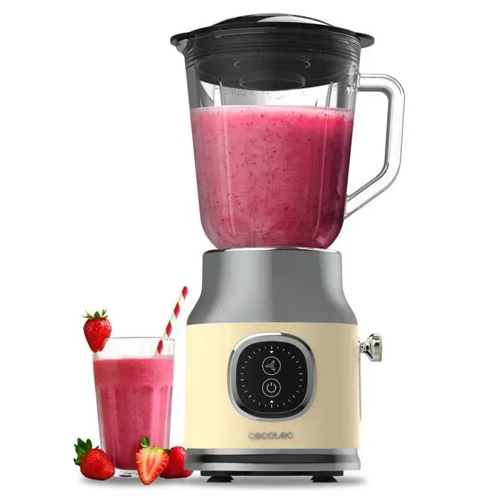 Cecotec Blender Mixeur RetroTwist Yellow. Puissance Maximale 800 W Bol en Verre d’une Capacité de 1 L 4 Lames avec Revêtement