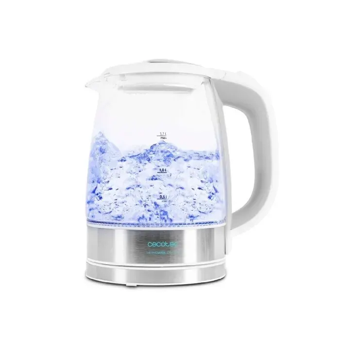 Cecotec Bouilloire Électrique ThermoSense 350 Clear. 1.7 L Verre Borosilicate Sans BPA Base 360 Lumière LED Filtre Anticalcair