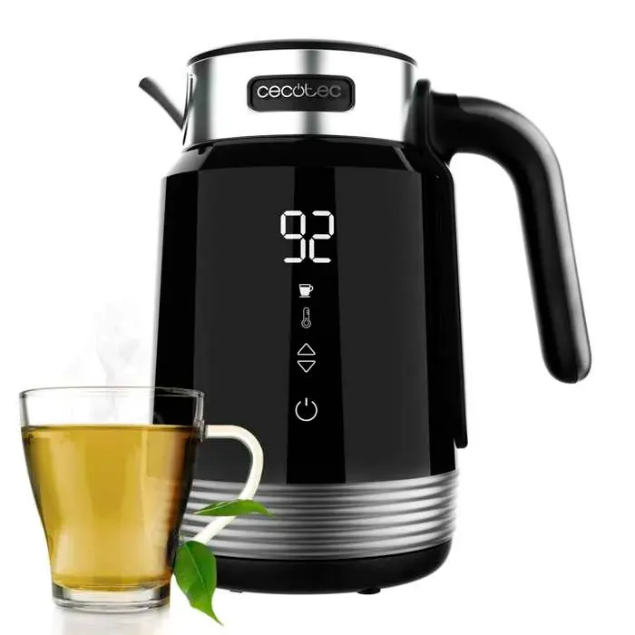 Cecotec Bouilloire Électrique ThermoSense 600 Touch Black de 17 L 2200 W Sans BPA Acier Inoxydable et Plastique de Haute