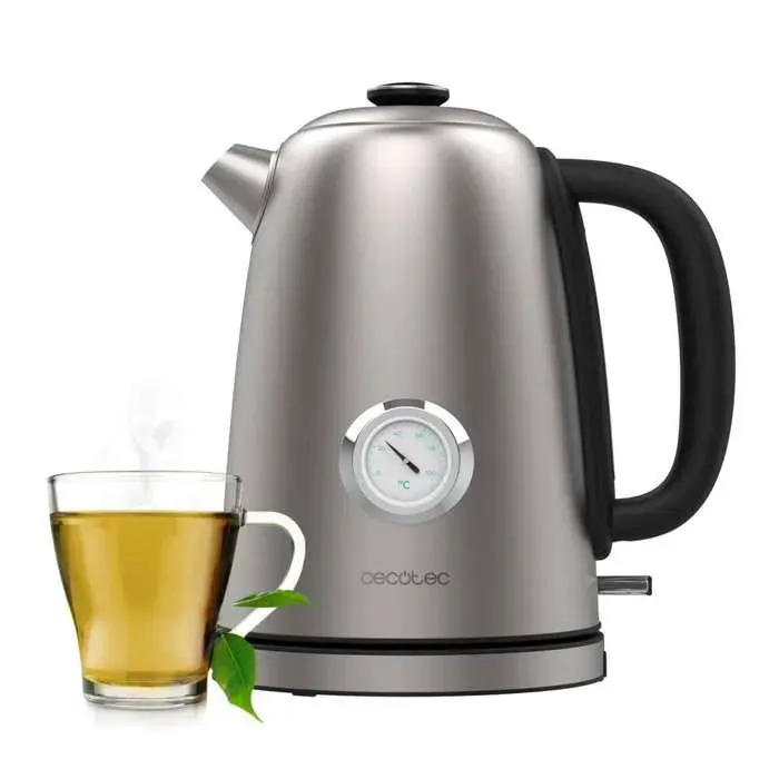 Cecotec Bouilloire Électrique Thermosense 620 Vintage.Capacité 17L Design Acier Inoxydable 2200W Thermomètre Analogique
