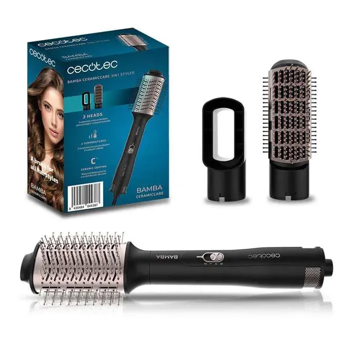 Cecotec Brosse à Air 3 en 1 Bamba CeramicCare 3in1 Styler. 1200 W Lisse Ondule et Sèche les Cheveux 3 Têtes Interchangeables