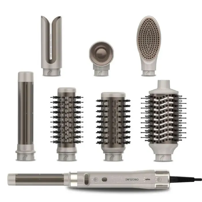 Cecotec Brosse à Air 8 Têtes CeramicCare 8in1 AirGlisse Gyro Champagne. 1500W 110000 RPM Lisse Façonne et Boucle vos Cheveux