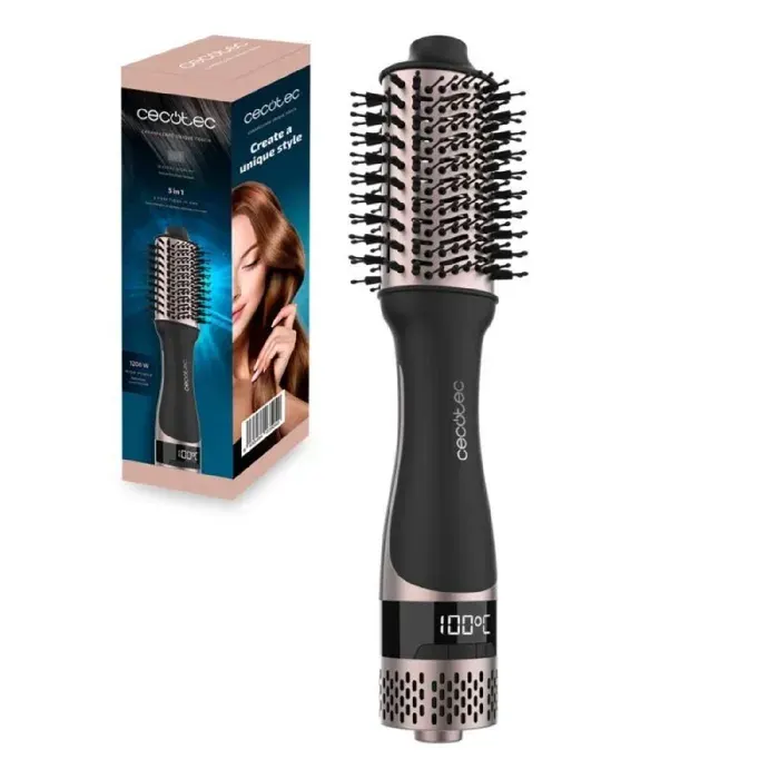 Cecotec Brosse à Air avec Écran Ceramic Care Unique Touch. 1200W Sèche Démêle Lisse Donne du Volume et Façonne