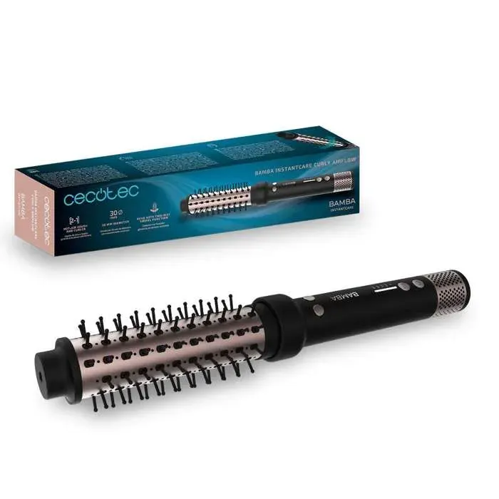 Cecotec Brosse Lissante Bamba InstantCare Curly AirFlow Sèche et Frisée Cylindre 30 mm Revêtement en Céramique Tête