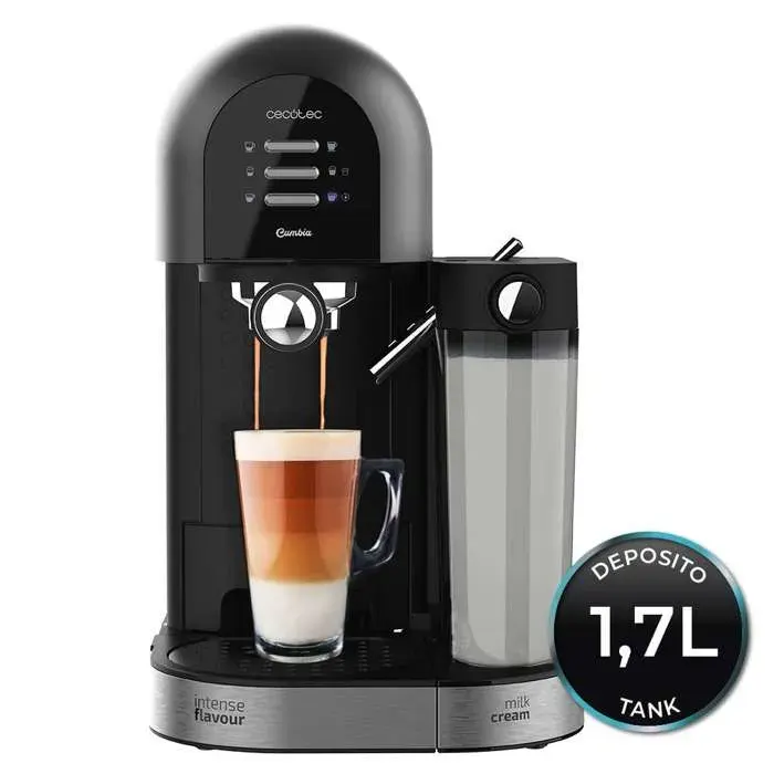 Cecotec Cafetière Semiautomatique Power Instant-ccino 20 Chic Serie Nera. 1470 W Café moulu et capsules 20 Bars Réservoir à