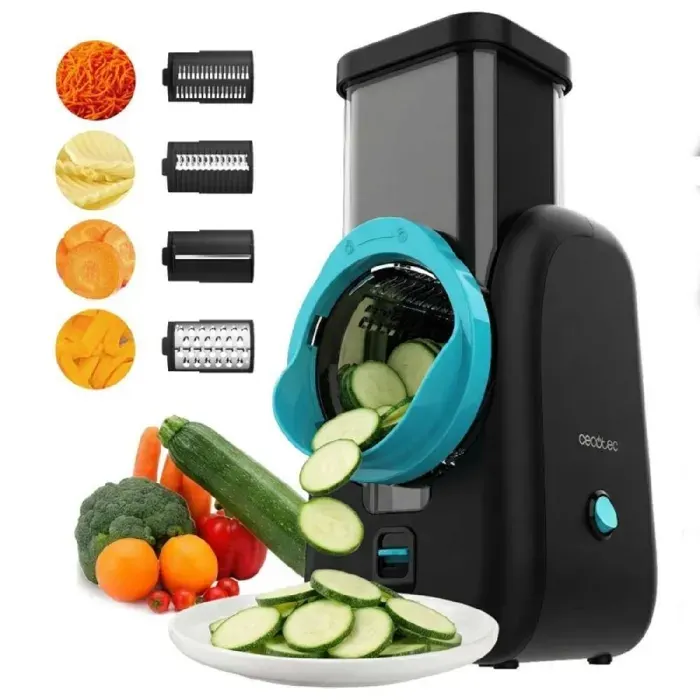 Cecotec Coupe-légumes Électrique - Salad Maker - Total Blade Full Black. Robot de Cuisine 4 Cylindres Interchangeables Coupe