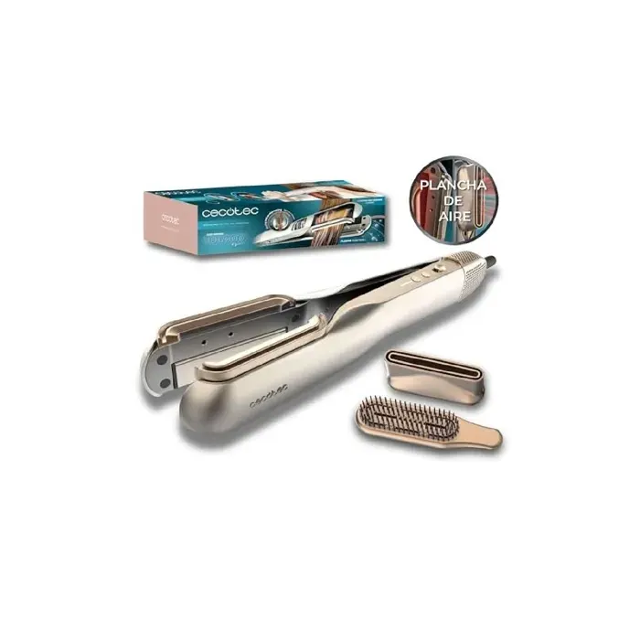 Cecotec Fers à lisser à air Ritualcare Air&Straight 2in1 Champagne. Plancha avec 2 têtes: brosse et concentrateur 106000 rpm