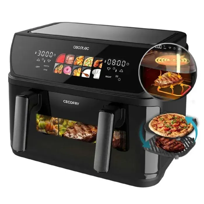 Cecotec Friteuse à Air 10L 4 Résistances Air Fryer Cecofry&Grill Duoheat 10000. 2800W Dorure Parfaite et Goût de Grill pour
