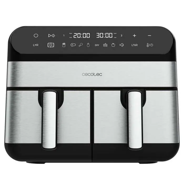 Cecotec Friteuse sans Huile Cecofry Advance 9000 Inox. Air Fryer 2800W 2 Plateaux 45L Double Température Température