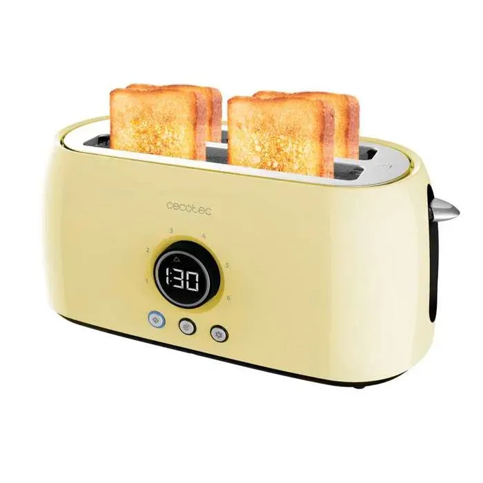 Cecotec Grille-Pain Digital ClassicToast 15000 Jaune Extra Double 1500 W 2 fentes longues extra larges pour 4 toasts