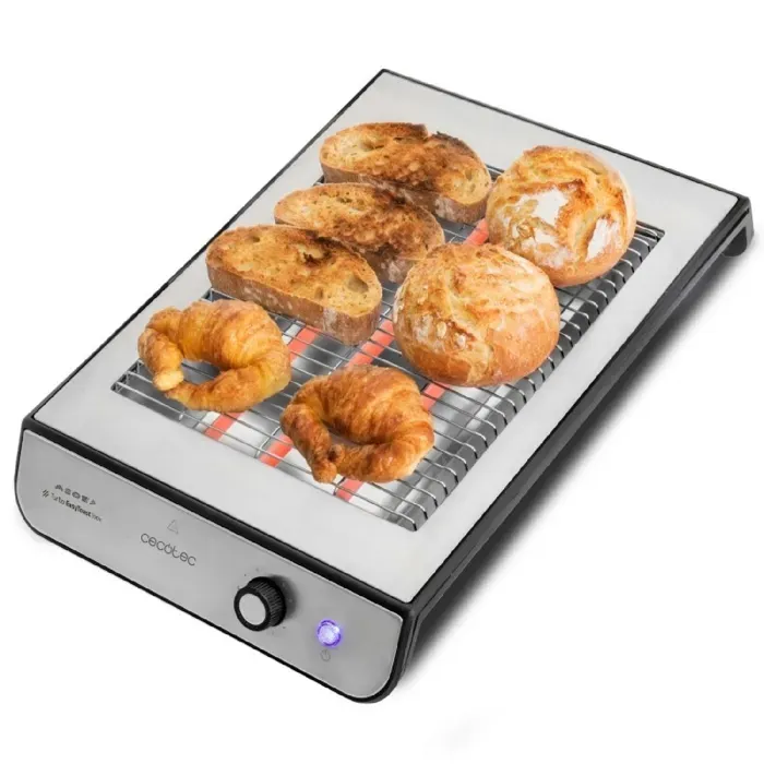 Cecotec Grille-pain Plat Horizontal Turbo EasyToast Basic. 3 Résistances en Quartz 6 Niveaux de Puissance Plateau Ramasse-miettes
