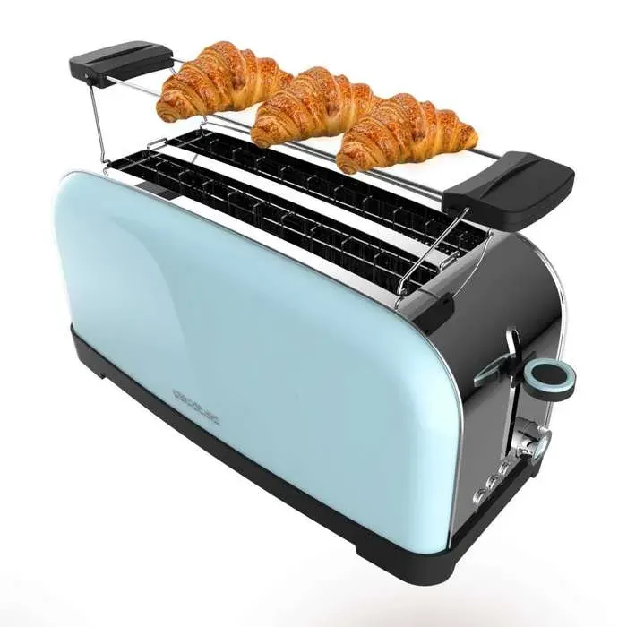 Cecotec Grille-pain Vertical 2 Fentes Longues Toastin Time 1500 Bleu. 1500 W 4 Tranches de Pain Fente Large de 38 cm