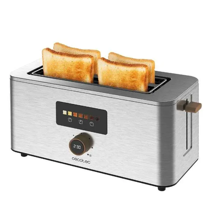 Cecotec Grille-Pain Vertical 2 Fentes Longues Touch&Toast Extra Double. 1500 W 4 Tranches de Pain Fentes Extra-Larges de 3