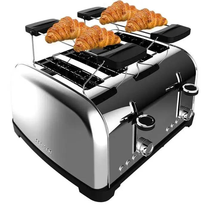 Cecotec Grille-pain Vertical 4 Fentes Courtes Toastin time 1700 Double Inox. 1700 W 4 Tranches de Pain Fente Large de 38 cm