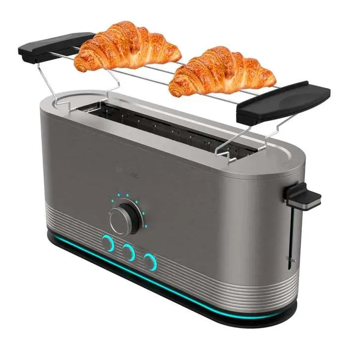 Cecotec Grille-pain Vertical en Acier à Fente Longue Shine&Toast Extra 1050W Capacité pour 2 Toasts Fente Large 38cm